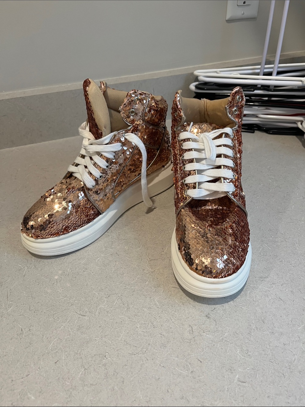 Cape Robbin Rose Gold Sequin Platform Sneakers